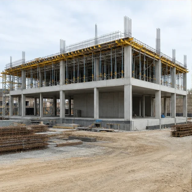 Concept image of a concrete building structure under construction